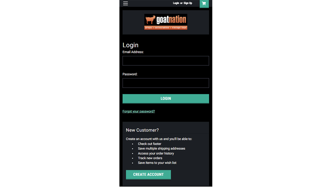 GoatNation mobile page view example